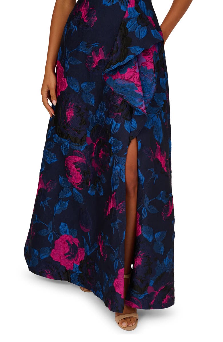 Adrianna Papell One-Shoulder Jacquard Ballgown, Alternate, color, Navy/ Orchid
