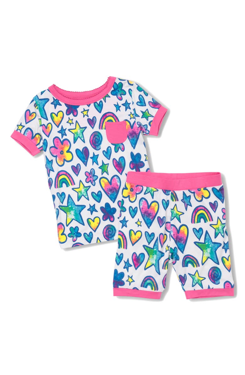 Hatley Kids' Watercolor Doodles Fitted Two-Piece Short Pajamas, Main, color, 
