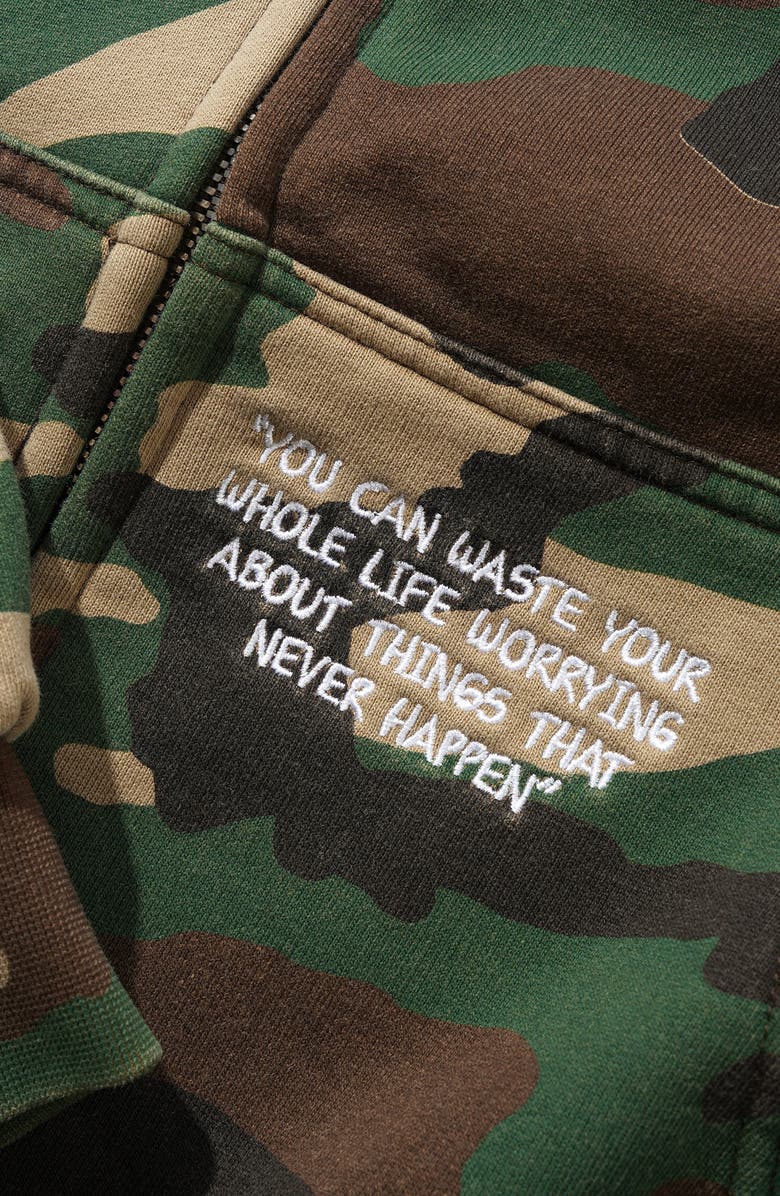 Butter Goods Peanuts<sup>®</sup> Snoopy Patch Accent Camo Print Cotton Zip-Up Hoodie, Alternate, color, 