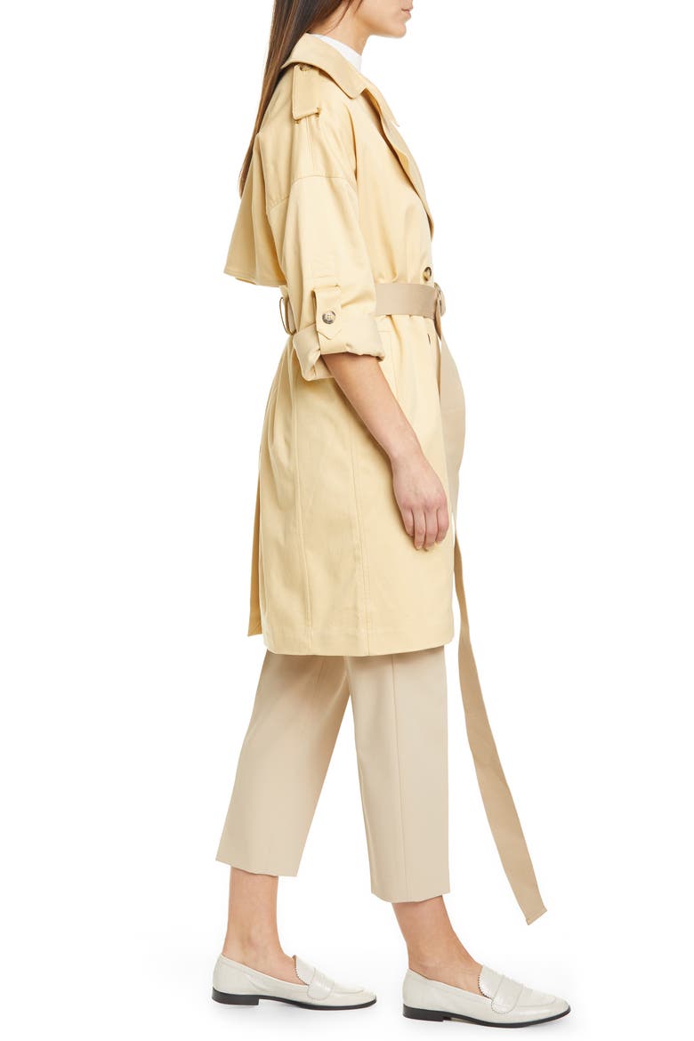 Belted Double Breasted Trench Coat, Alternate, color, CHAMOMILE