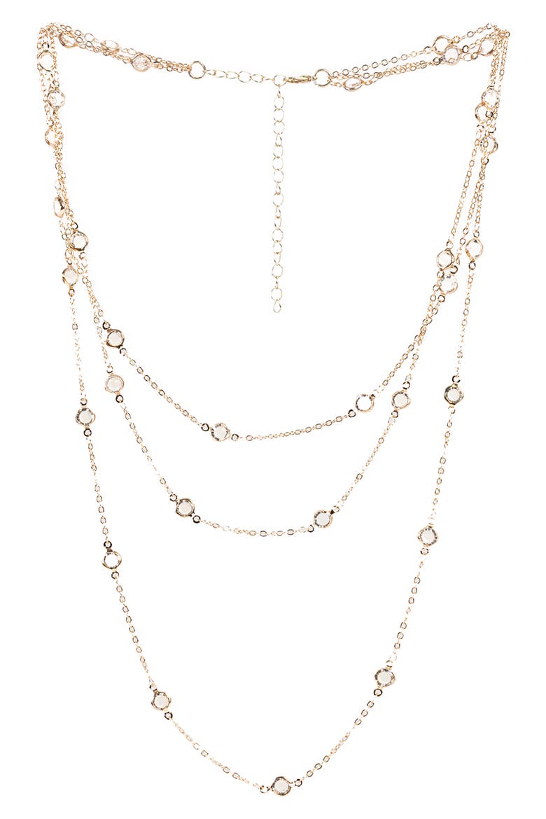 Crystal Glass Three-Layer Necklace, Main, color, CLEAR