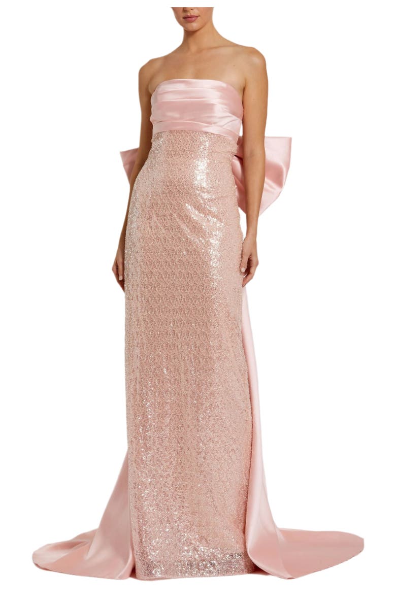Mac Duggal Strapless Embellished Gown With Back Bow Detail, Main, color, Blush