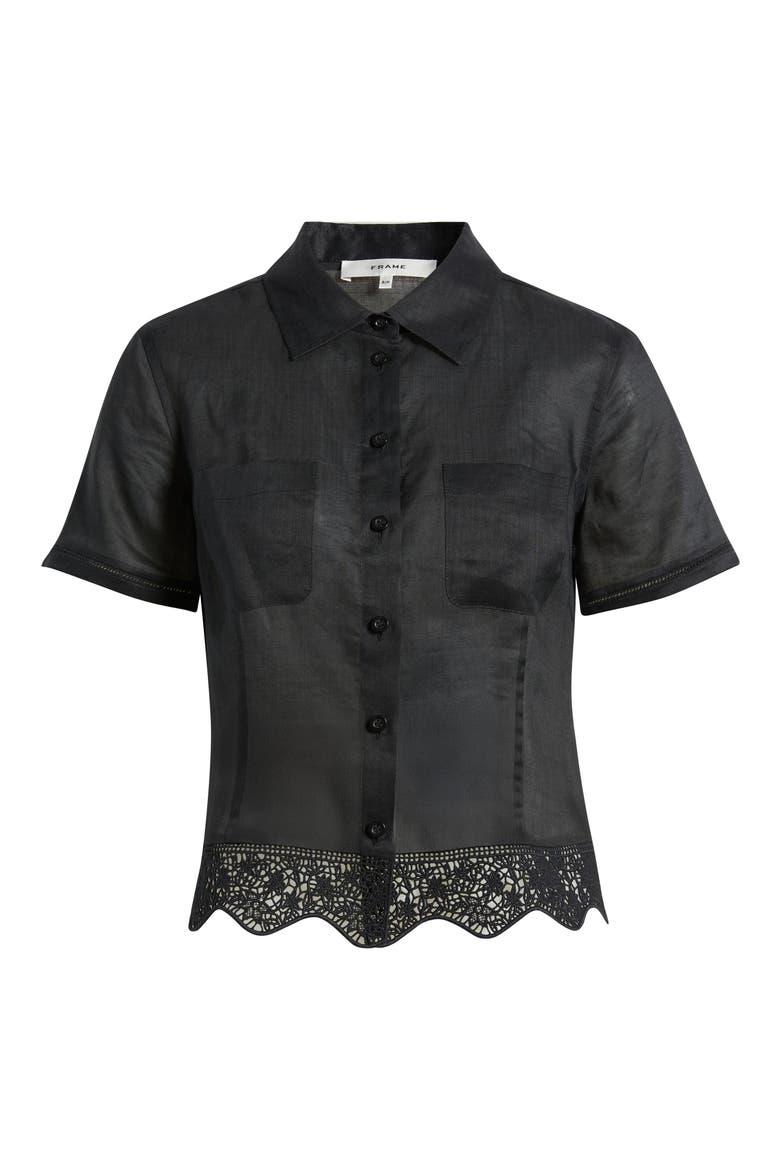 The Embroidered Seaside Ramie Button-Up Top, Alternate, color, BLACK