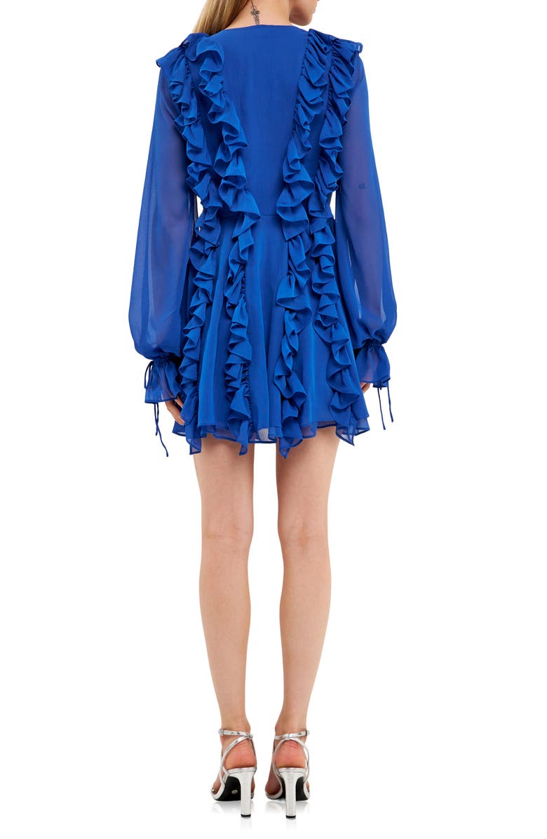 Endless Rose Ruffle Tie Front Long Sleeve Minidress, Alternate, color, Royal Blue