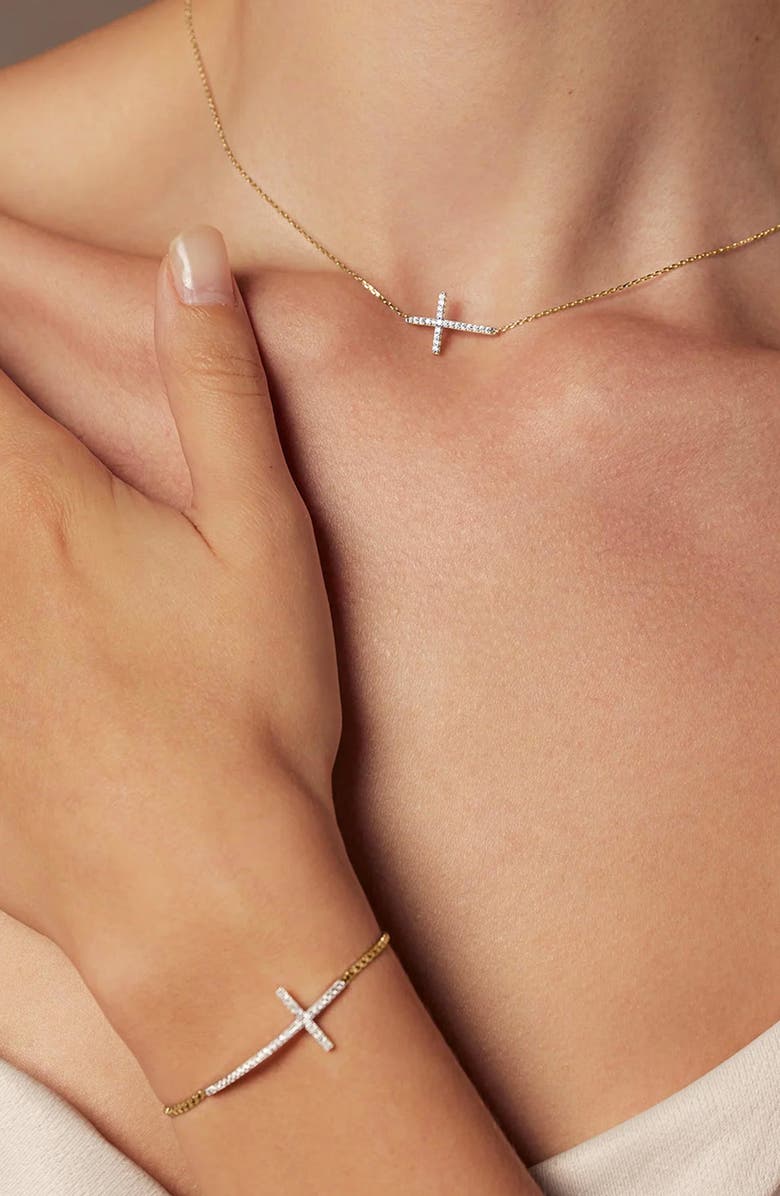 Bearfruit Jewelry 14k Gold Plated Cross Bracelet Faith Jewelry Dainty Holiday Gift Idea, Alternate, color, Gold