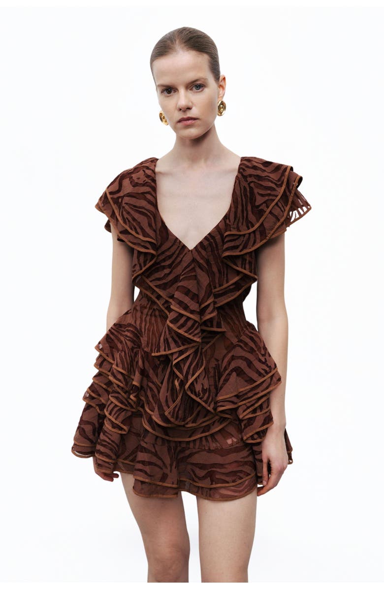 Nocturne Ruffle Patterned Mini Dress, Alternate, color, 