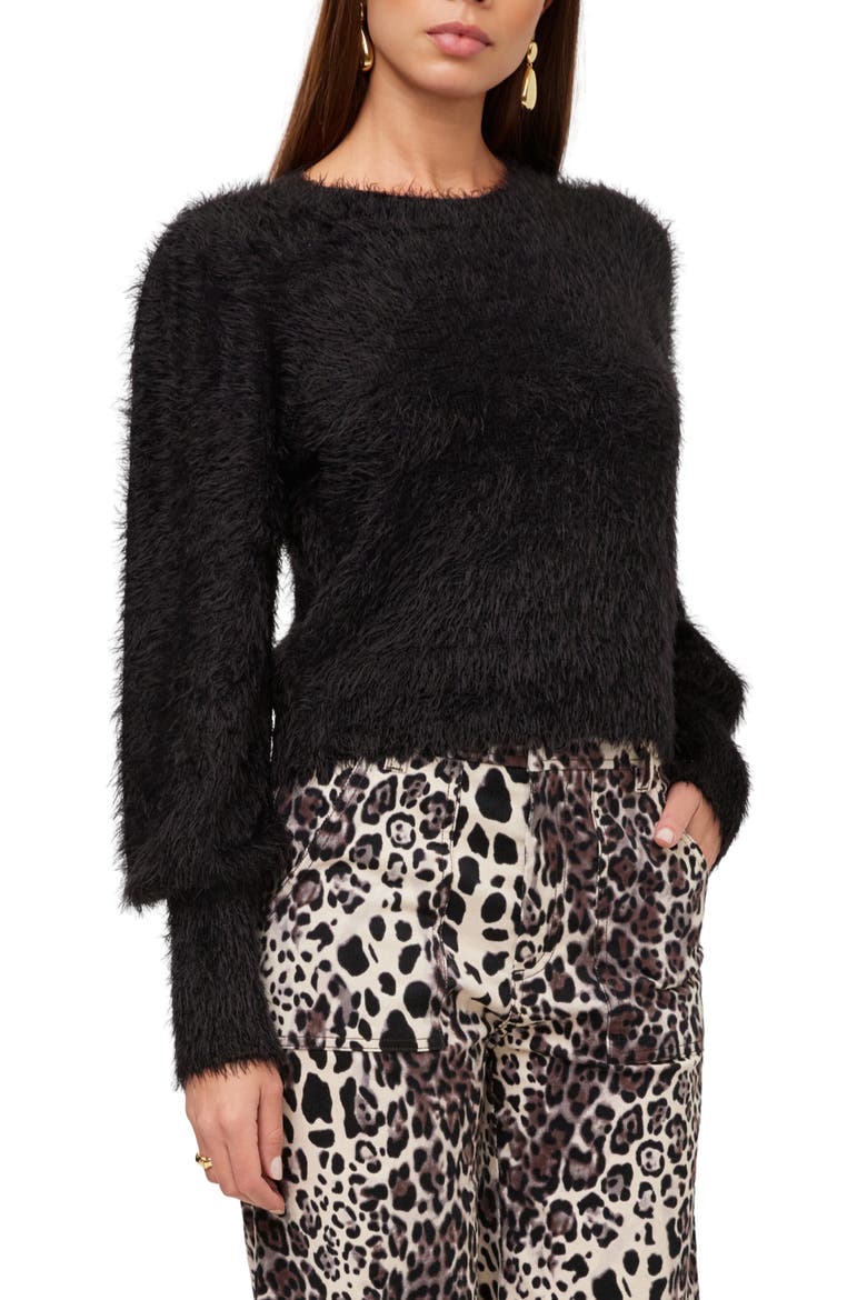 Lia Shirred Sleeve Sweater, Alternate, color, BLACK