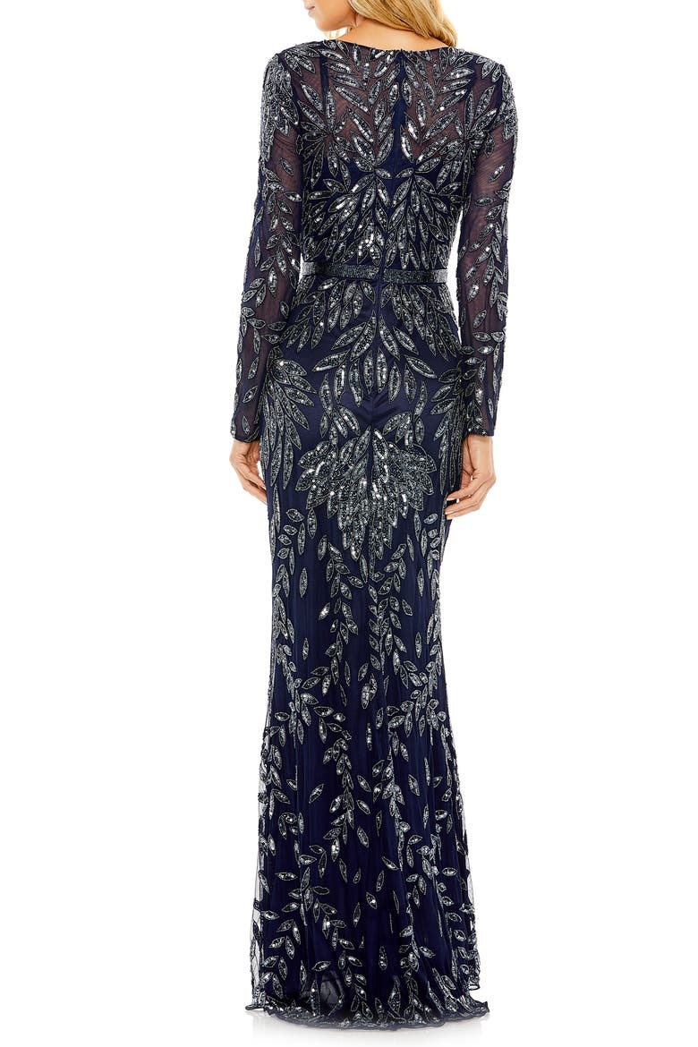 Long Sleeve Illusion Neckline Embellished Gown, Alternate, color, MIDNIGHT