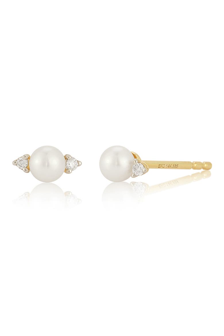 Freshwater Pearl & Diamond Stud Earrings, Main, color, 14K YELLOW GOLD