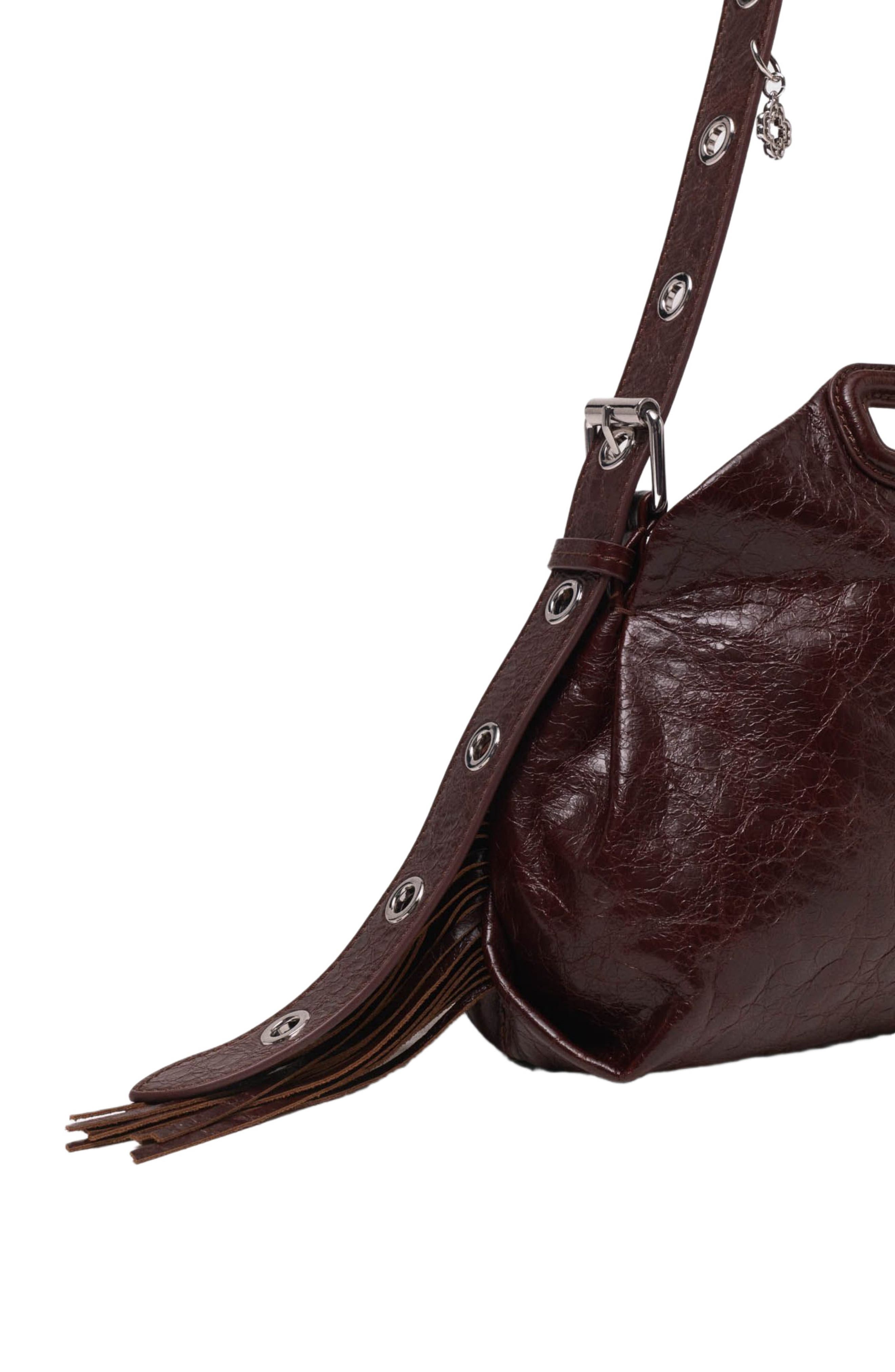 maje Crackled leather Miss M bag, Alternate, color, Dark Brown