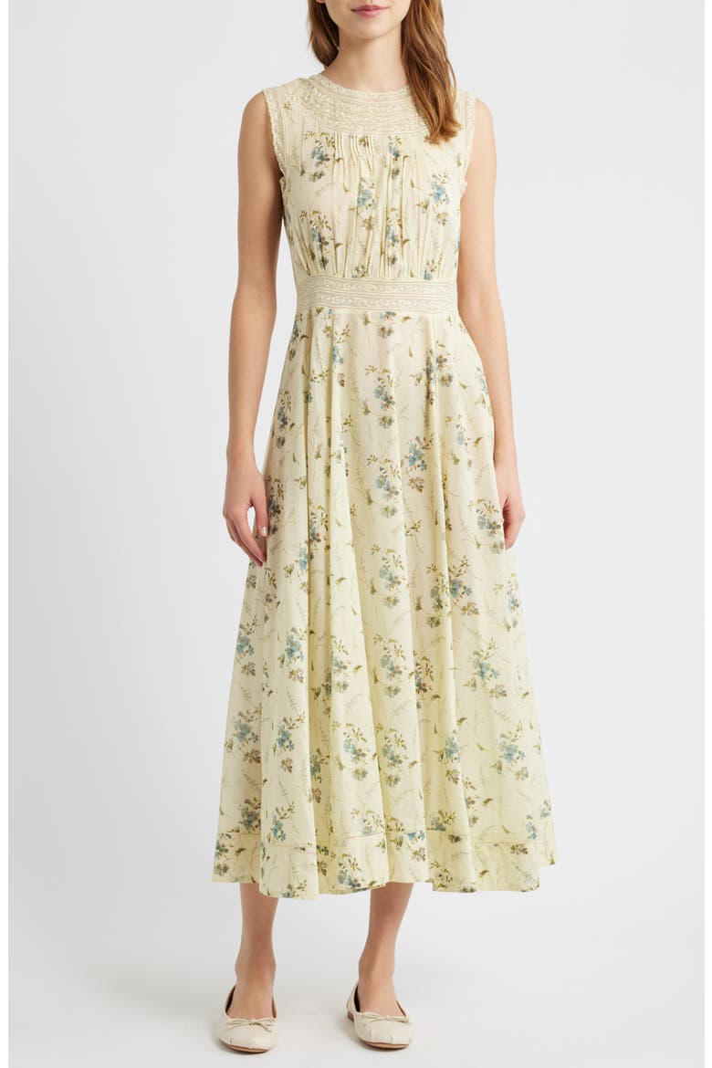 Liliane Floral Lace Detail Organic Cotton Dress, Main, color, SUNSHINE PRAIRIE ROSE