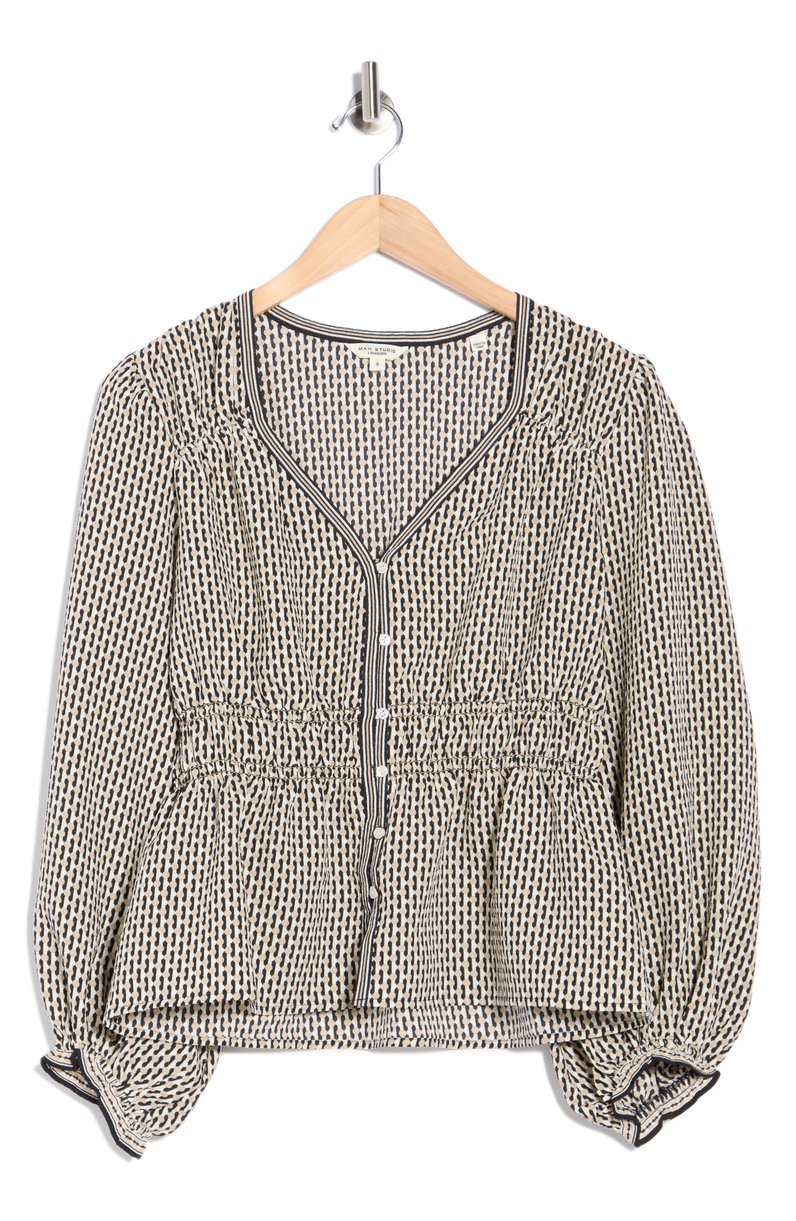 MAX STUDIO Balloon Sleeve Button-Up Peplum Top