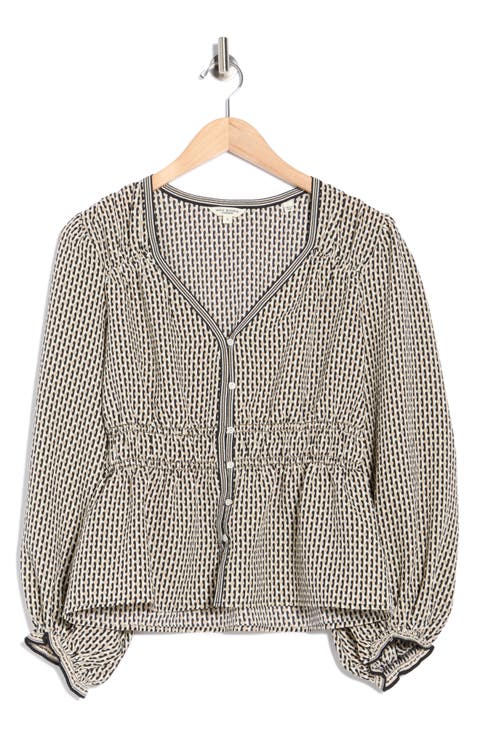 Balloon Sleeve Button-Up Peplum Top