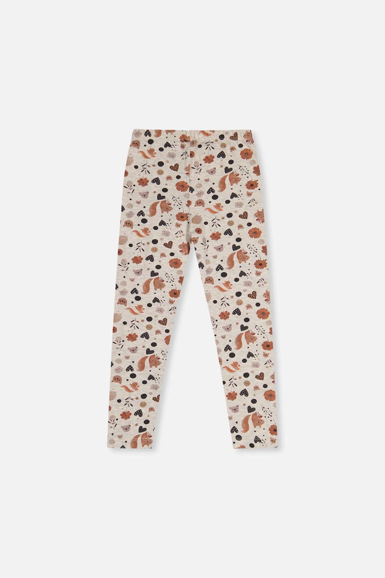 Organic Cotton Squirrel Floral Elastic Waist Leggings, Alternate, color, Beige with Squirrel Print