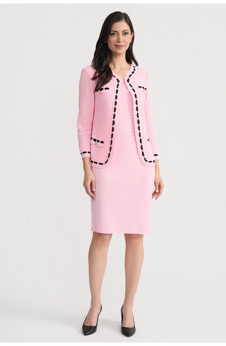 Ming Wang Heritage Faux Ribbon Trim Knit Jacket, Alternate, color, Perfect Pink/Black