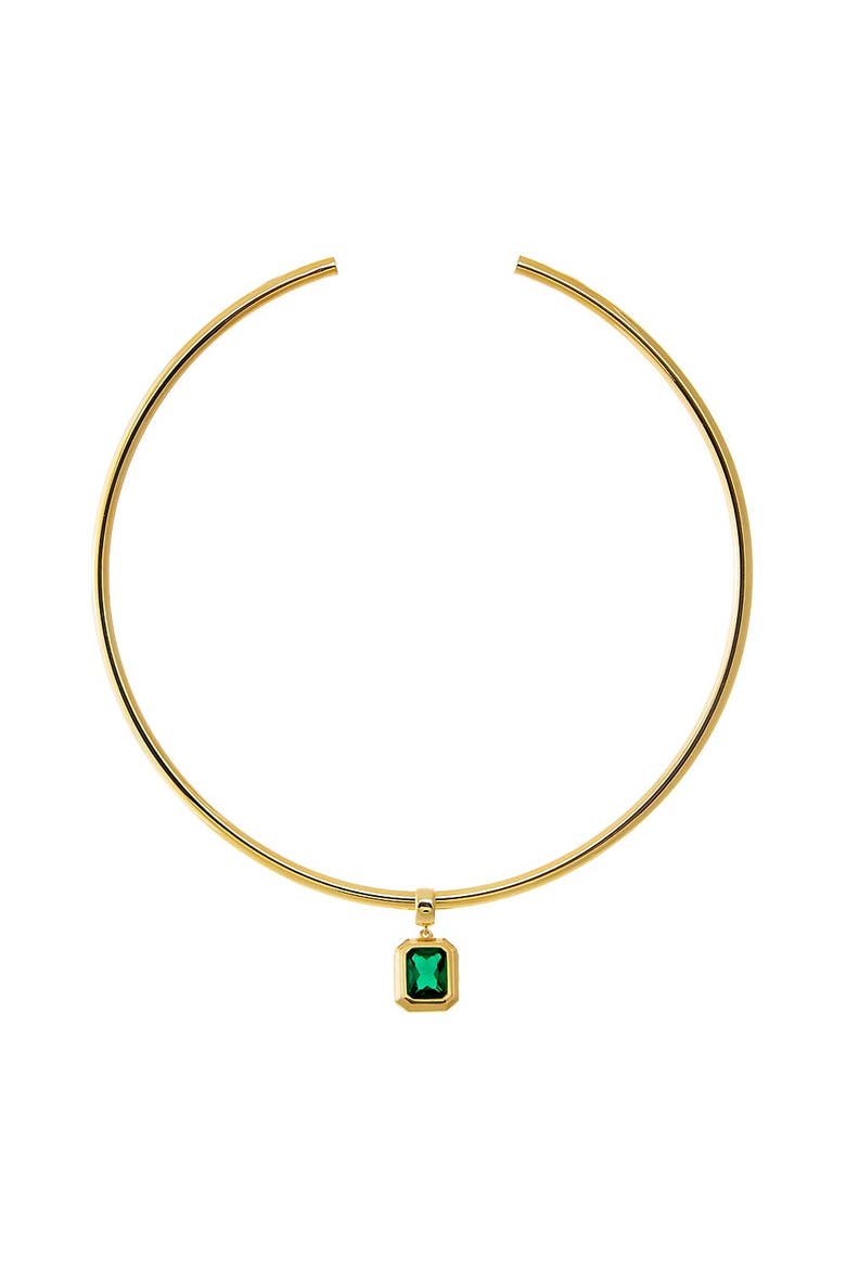 Colored CZ Emerald Bezel/ Solid Tube Open Collar Pendant Necklace, Main, color, Emerald Green