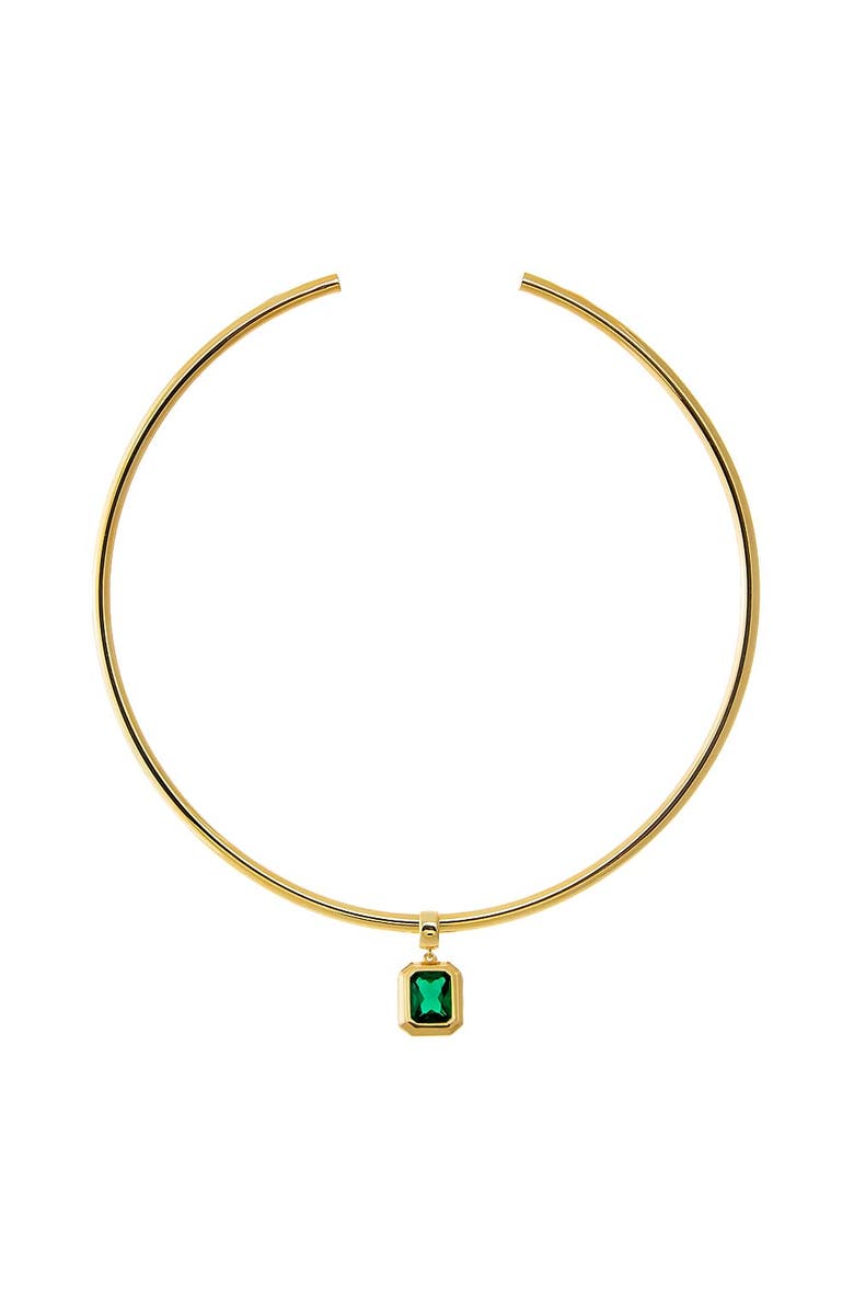 BY ADINA EDEN Colored CZ Emerald Bezel/ Solid Tube Open Collar Pendant Necklace, Main, color, Emerald Green