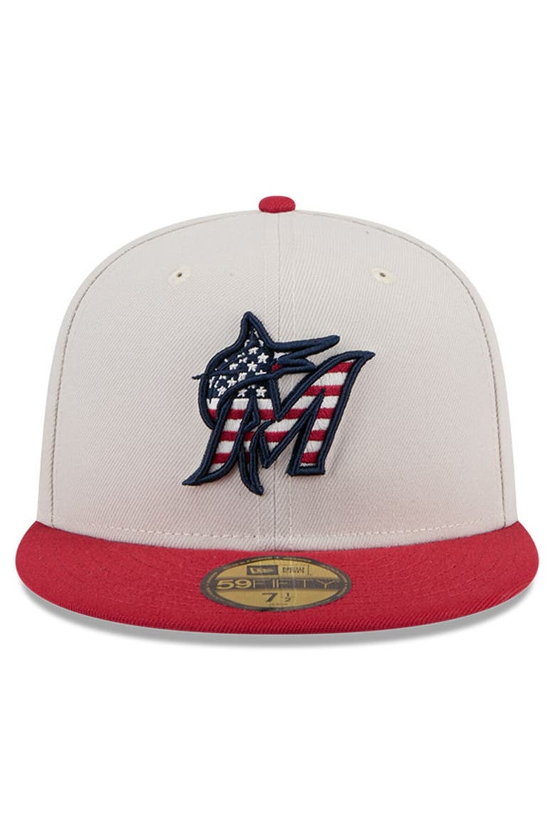 Men's New Era  Khaki/Red Miami Marlins 2024 Fourth of July 59FIFTY Fitted Hat, Alternate, color, Khaki