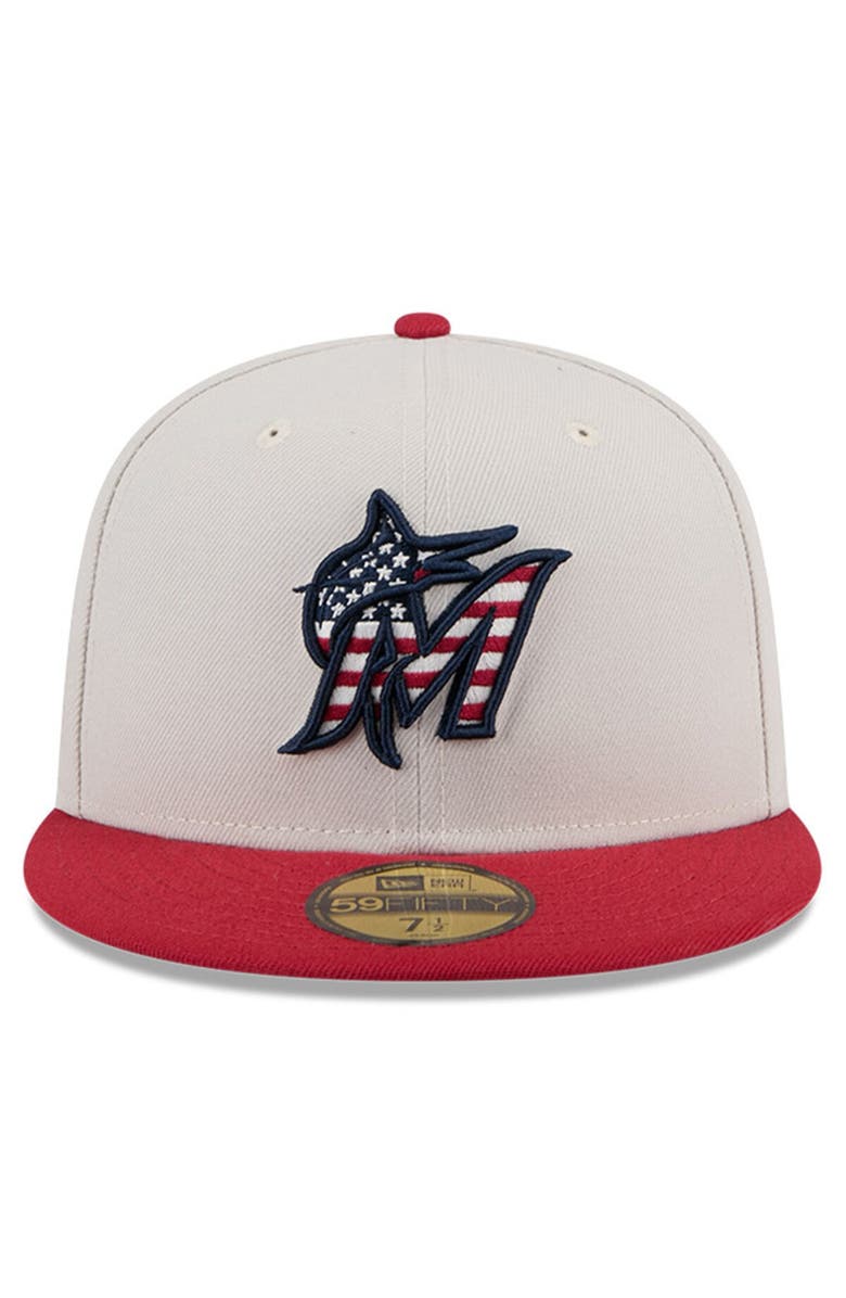 New Era Men's New Era Khaki/Red Miami Marlins 2024 Fourth of July 59FIFTY Fitted Hat, Alternate, color, Khaki