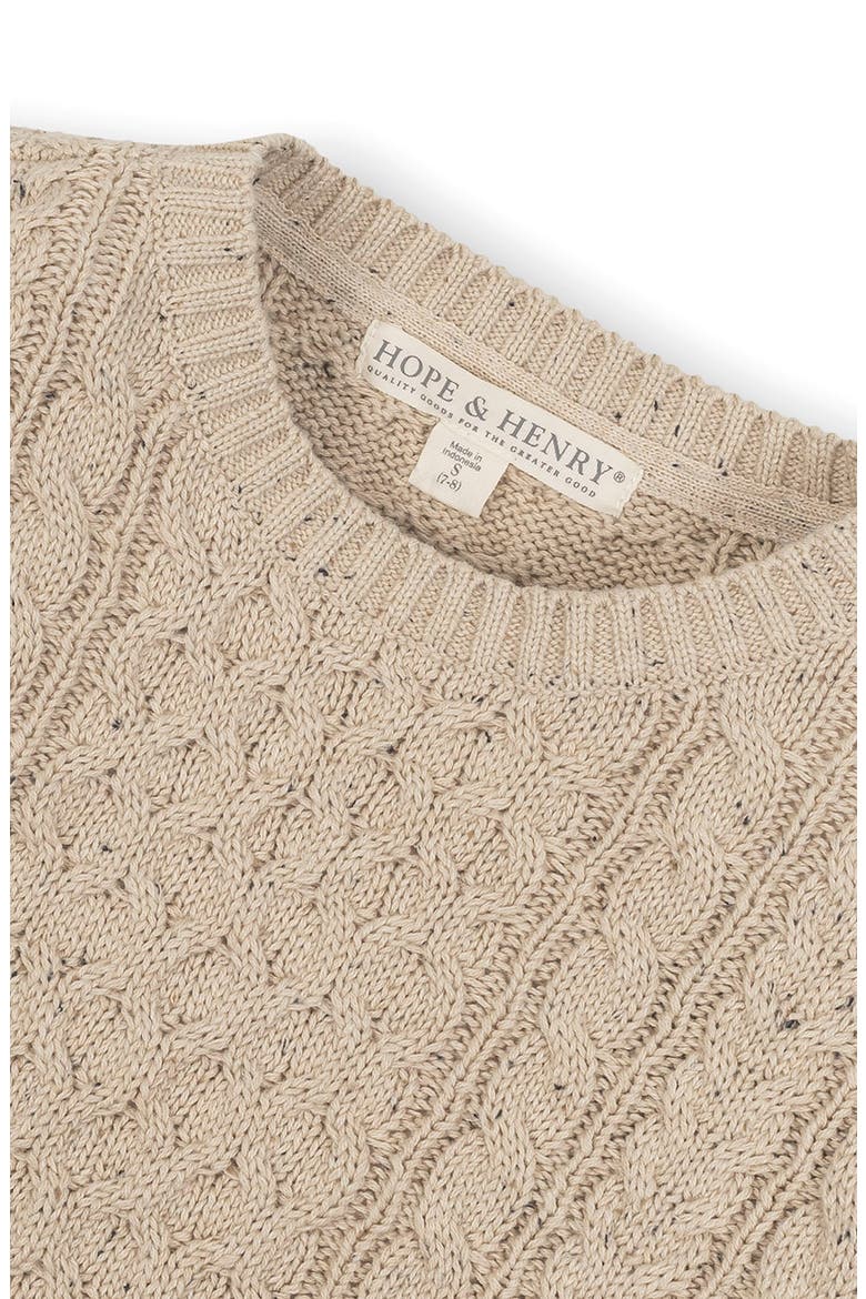 Kids' Organic Long Sleeve Fisherman Cable Pullover Sweater, Alternate, color, Natural Fleck