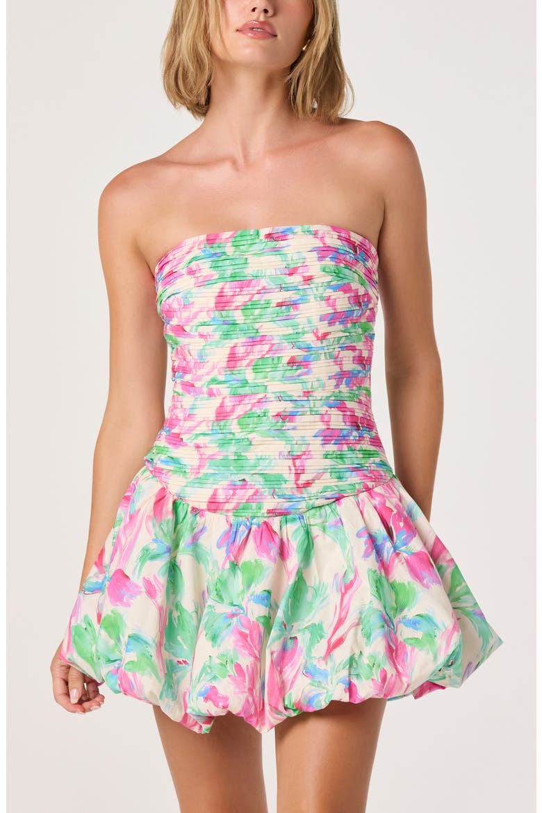 Ella Floral Print Strapless Minidress, Alternate, color, PINK GREEN FLORAL