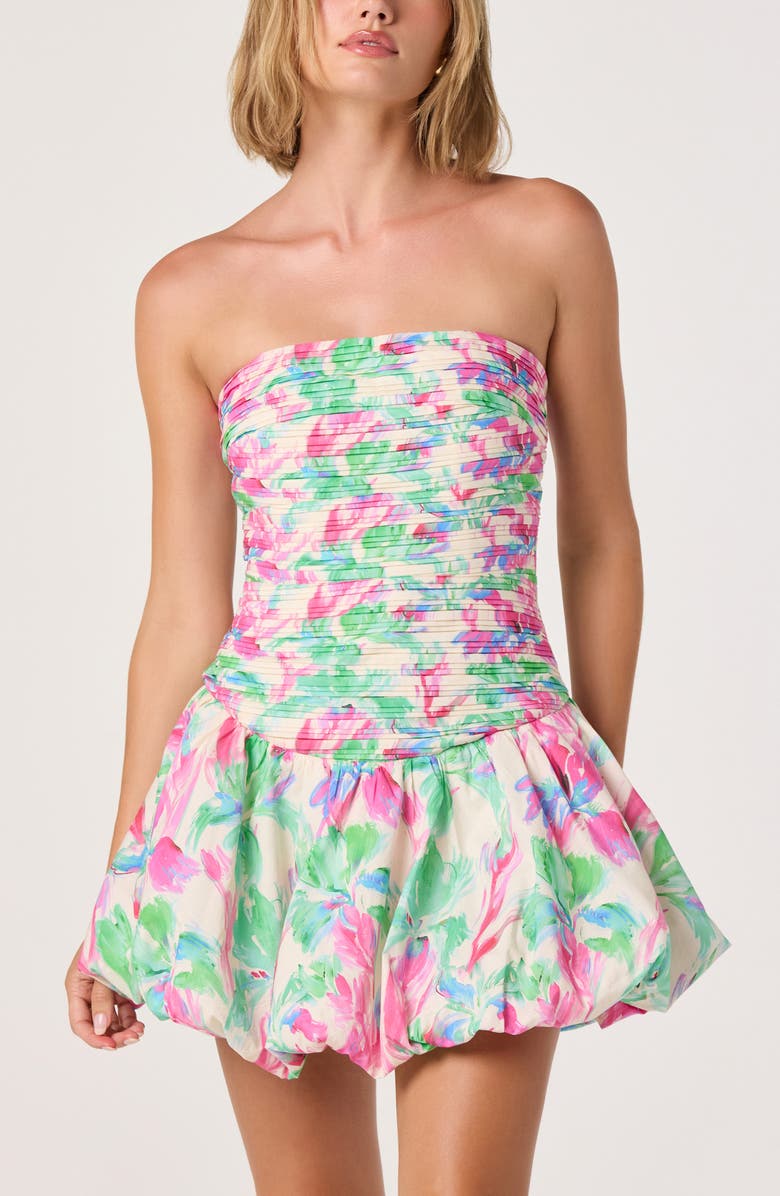 ASTR the Label Ella Floral Print Strapless Minidress, Alternate, color, Pink Green Floral
