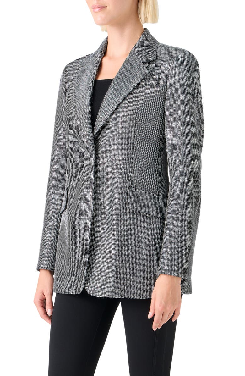 Akris punto Metallic Bird's Eye Knit Blazer, Alternate, color, Brushed Steel