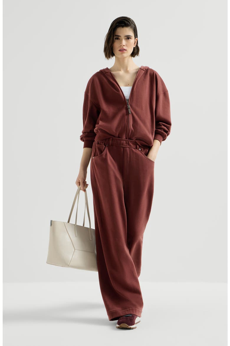 Cotton smooth French terry trousers, Alternate, color, Wine