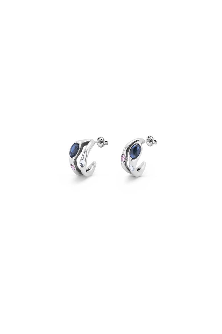 Leather Drop Earrings with Two Small Hearts, Alternate, color, Silver