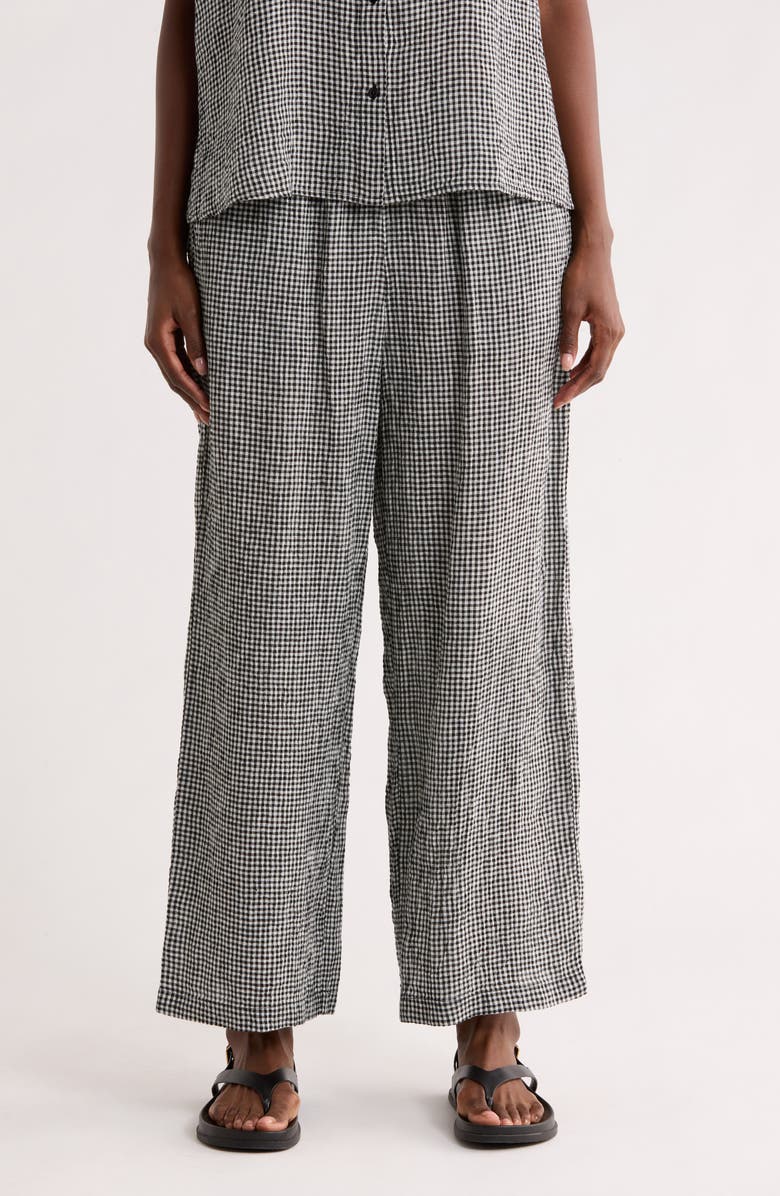 Eileen Fisher Gingham Wide Leg Organic Cotton Pants, Main, color, Black/ White