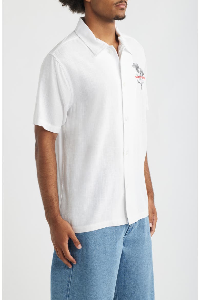 Flower Shadow Short Sleeve Slub Cotton Button-Up Shirt, Alternate, color, WHITE BLACK RED