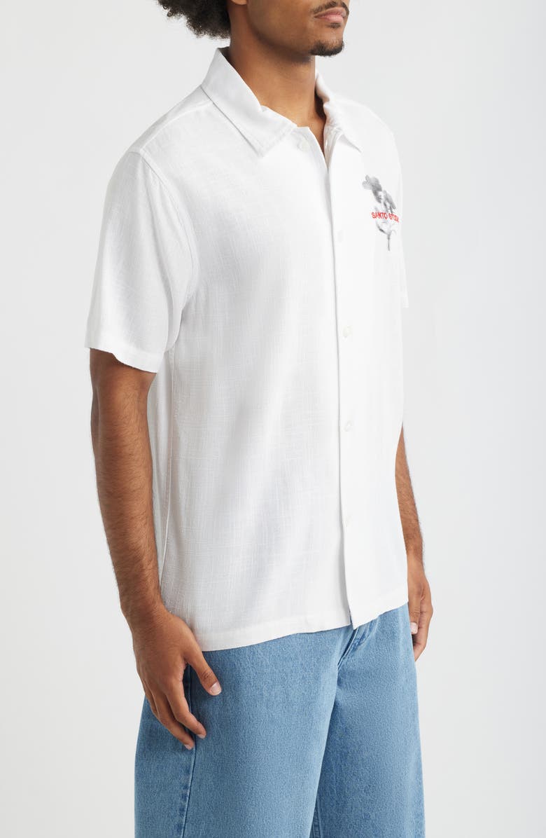 SANTO STUDIO Flower Shadow Short Sleeve Slub Cotton Button-Up Shirt, Alternate, color, White Black Red