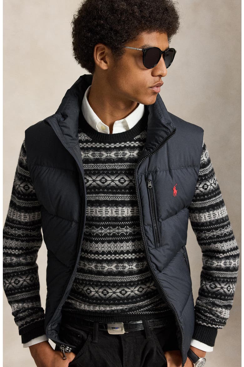 Fair Isle Wool Crewneck Sweater, Alternate, color, BLACK