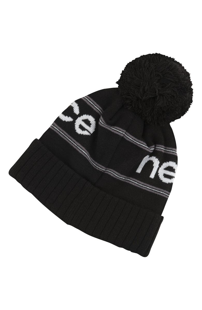 New Balance Knit Cuffed Pom Beanie, Alternate, color, Black