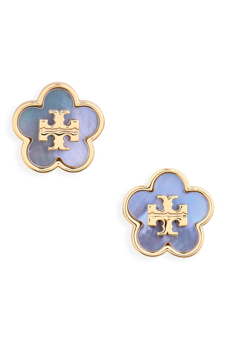 Forget Me Not Enamel Stud Earrings, Main, color, TORY GOLD / BLUE 2