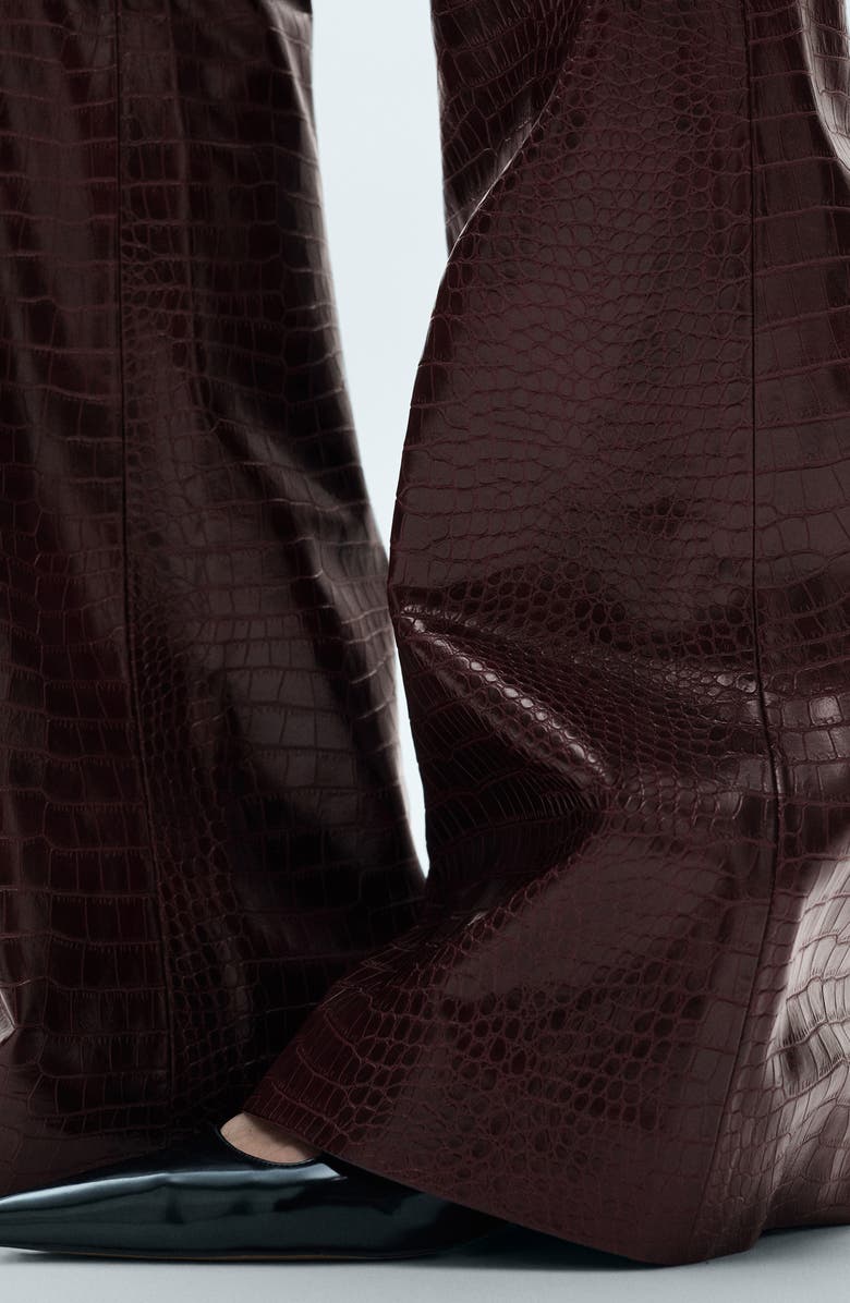 MANGO Snake Embossed Faux Leather Flare Pants, Alternate, color, 