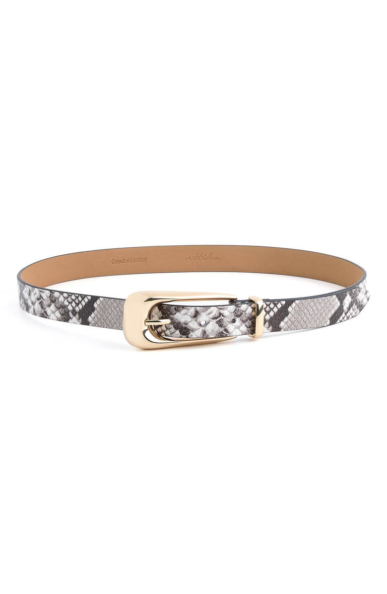 Ettika Snakeskin Print Leather Belt, Main, color, Grey Snake