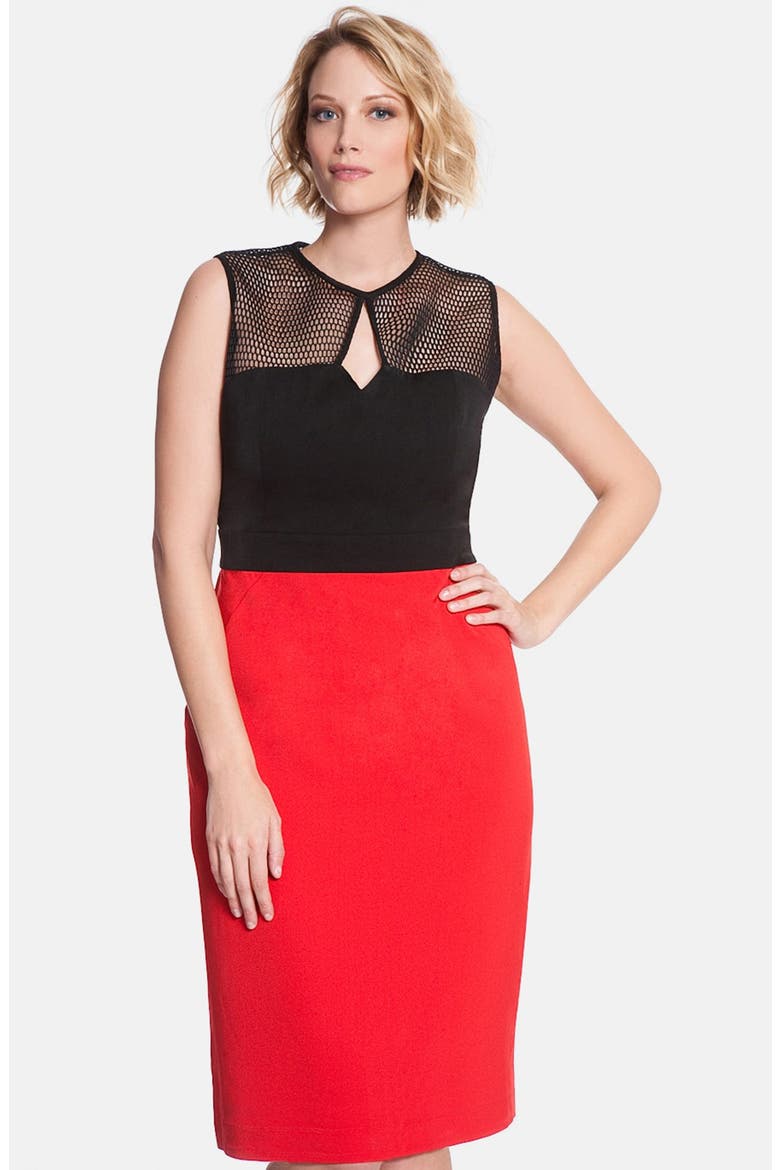 Mesh Yoke Colorblock Dress, Main, color, BLACK/ CABERNET