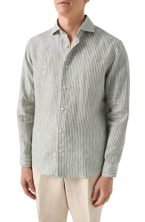Regular Fit Bengal Stripe Linen Dress Shirt