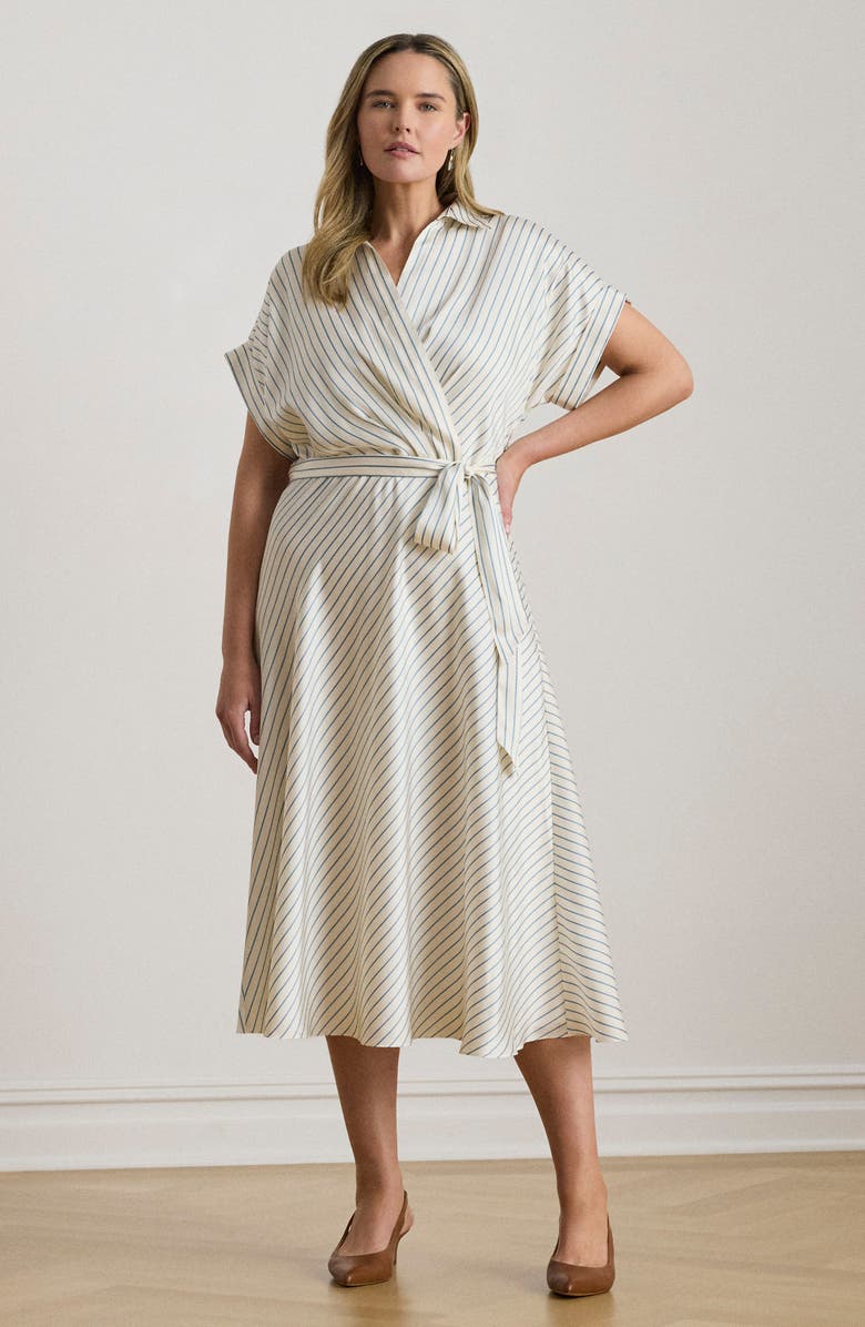 Lauren Ralph Lauren Stripe Twill Dress, Alternate, color, Cream Mu