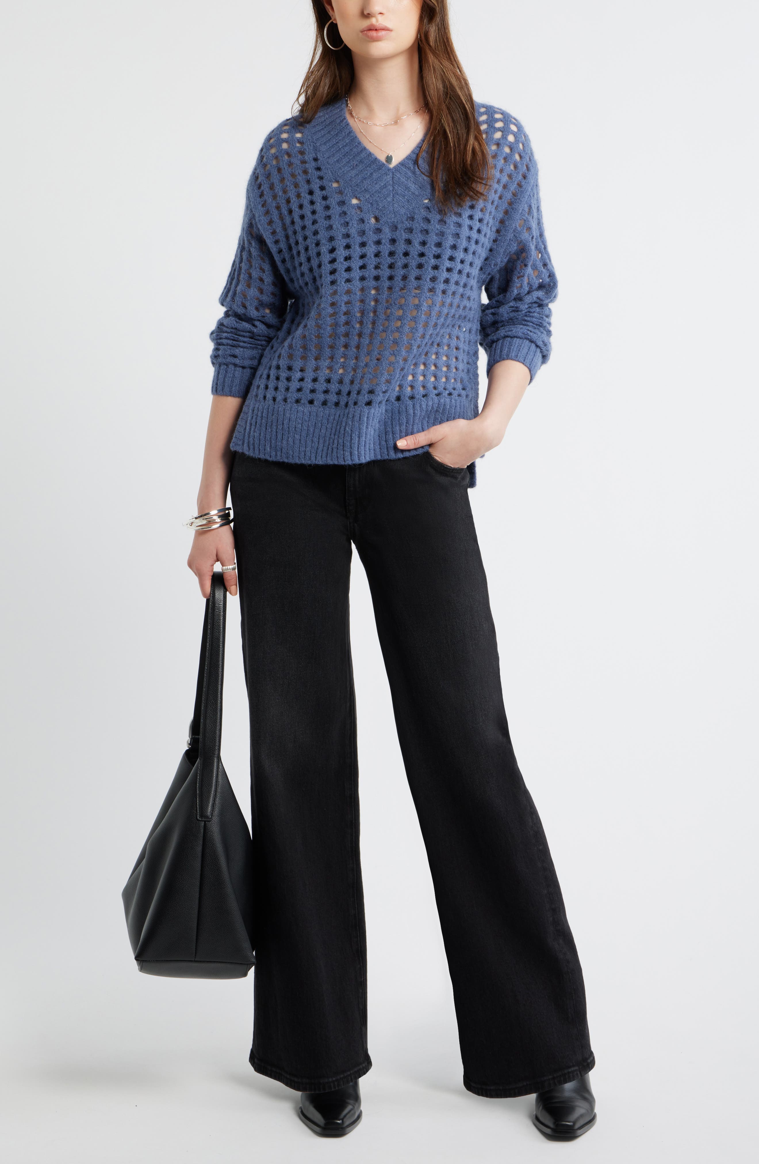 Treasure & Bond Mesh Stitch V-Neck Sweater (Women) | Nordstrom