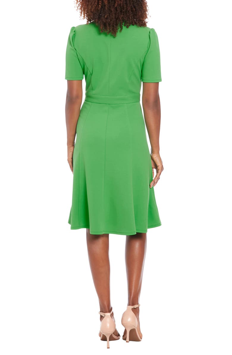 London Times Front Zip Short Sleeve Fit & Flare Dress, Alternate, color,