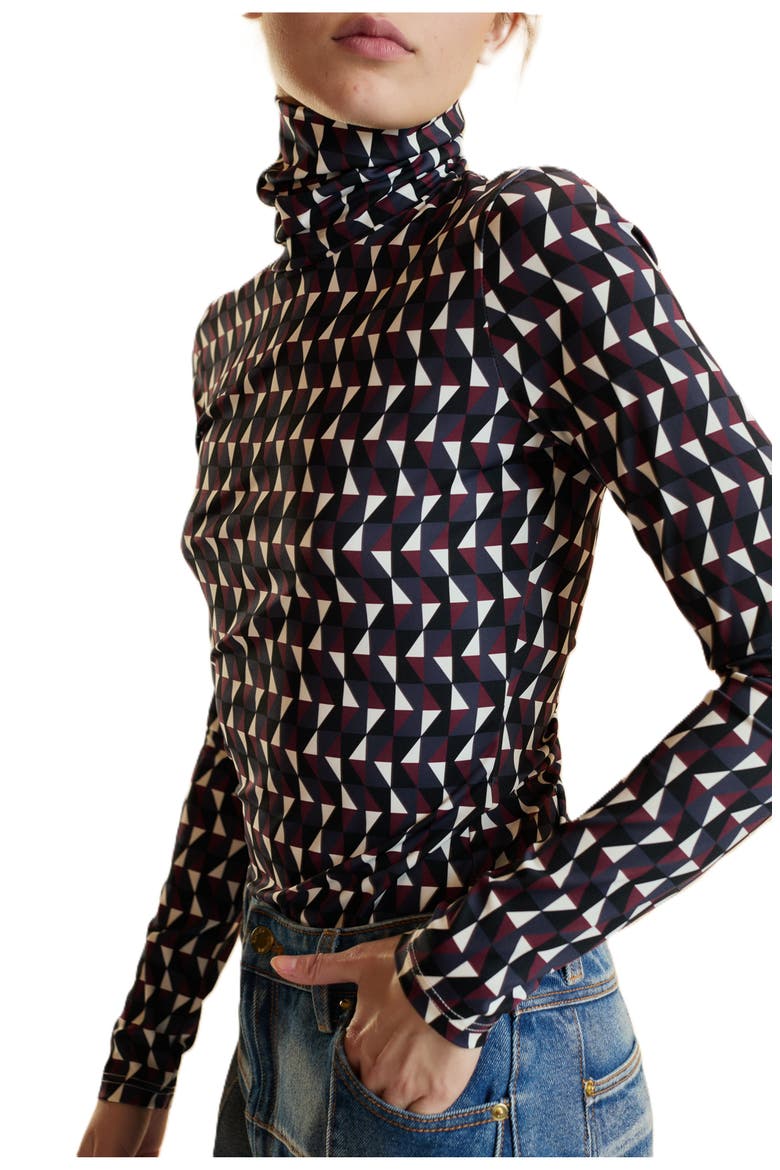 Turtle Neck Lycra Top, Alternate, color, Geo Multi