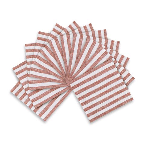 Linen Cocktail Napkins Set of 12, 6 x 6 Inch for Dining Table, Holiday and Everyday Table Decor - Amalfi Stripe