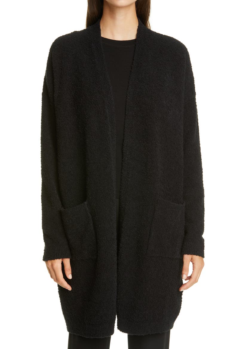 Straight Open Front Long Cardigan, Main, color, BLACK