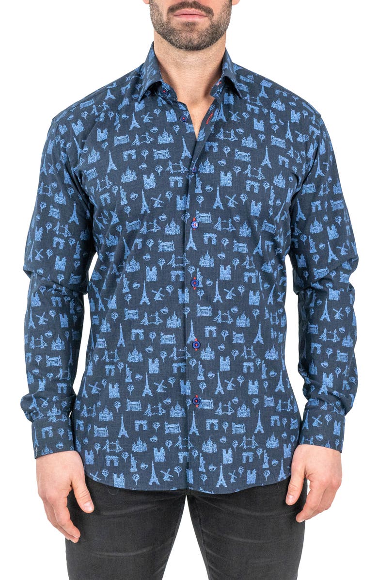 Maceoo Fibonacci Paris Tour Contemporary Fit Button-Up Shirt, Main, color, 