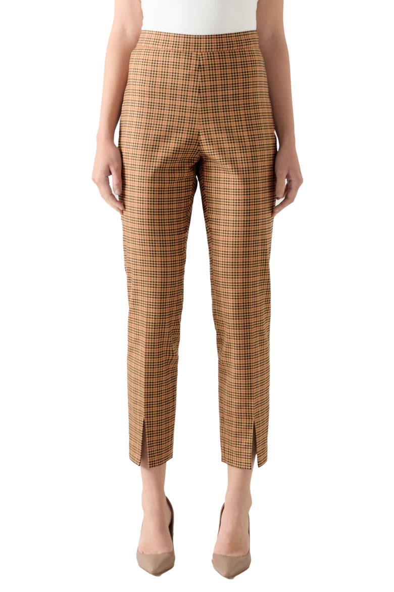 Amber Plaid Crop Pants, Main, color, BROWN