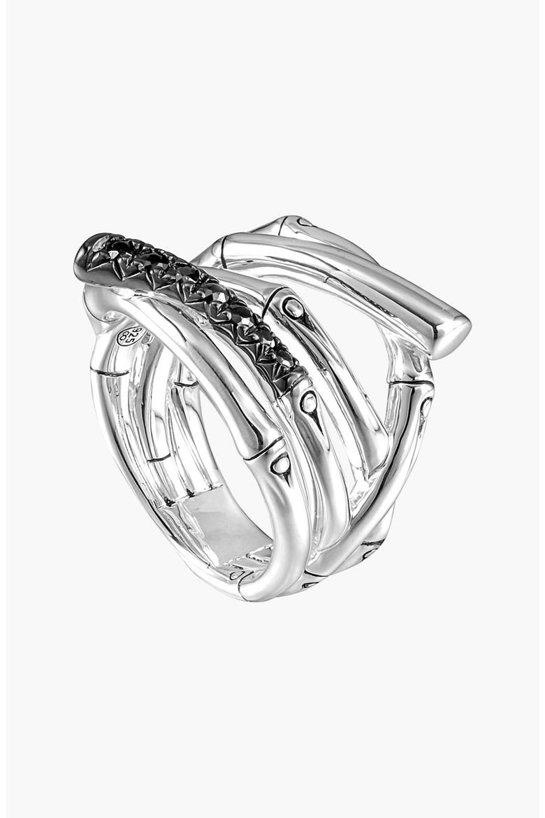 'Bamboo - Lava' Wide Ring, Main, color, SILVER/ BLACK SAPPHIRE