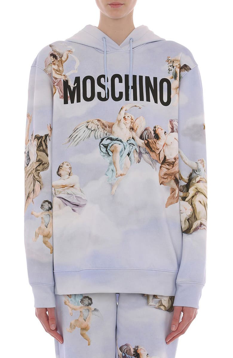 Moschino Fresco Print Logo Cotton Hoodie, Main, color, 