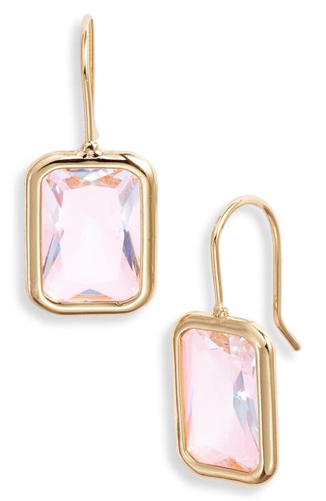 COACH Heart Drop Earrings on sale Cubic Zirconia, Glass Pink Gold Earrings NEW